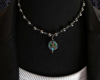 Beaded Necklace with Cloisonne Pendant (9 color options)