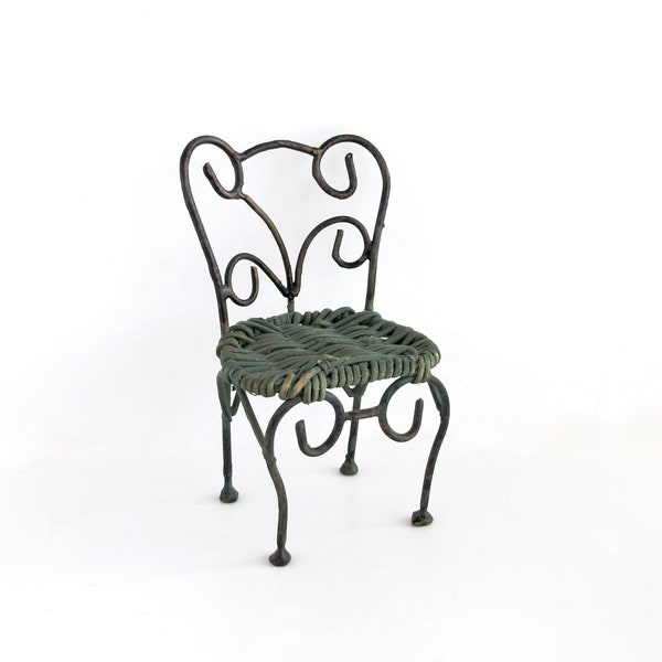 Vintage Doll Chair 1:6 Scale Metal Wicker Mini Plant Stand