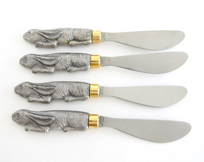 Vintage Cheese Spreader Knife Set With Rabbit Handles Etsy
