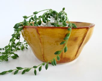 Vintage Pottery Planter, Mustard Yellow Decor