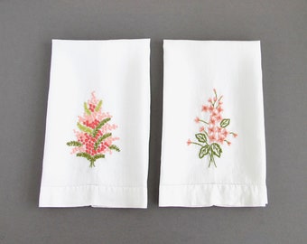 Vintage Tea Towels Embroidered Flower Design