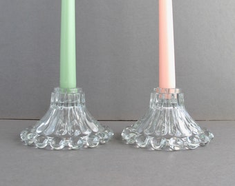 Glass Candlestick Holders, Vintage Clear Taper Holders