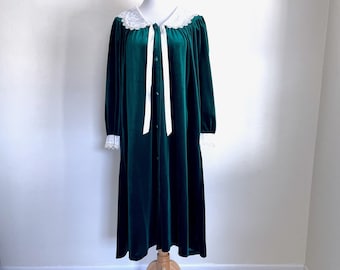 Vintage Velvet Robe, Forest Green, Size Medium