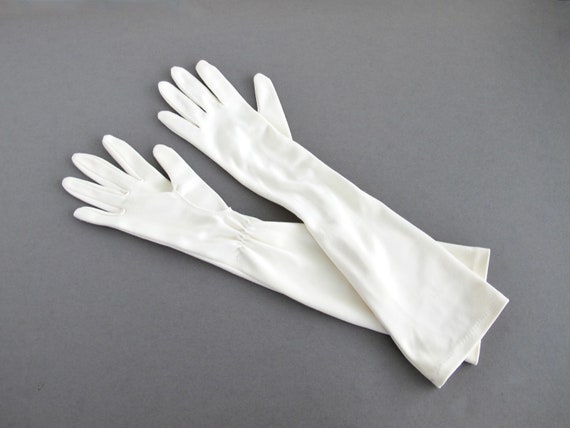 Vintage White Gloves, Long Formal Size Small - image 5