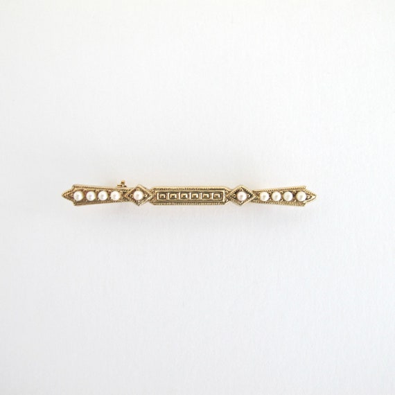 Vintage Brooches, Faux Pearl Bar Pins - image 5