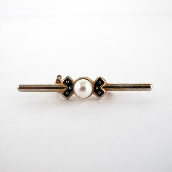Vintage Brooches, Faux Pearl Bar Pins - image 2
