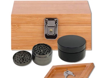 Custom Engraved Stash Box | Locking | Bamboo| PET Stash Jar | Magnetic Tray | Grinder