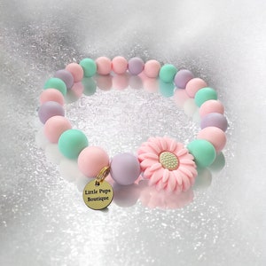 Pink Flower Silicone Bead Dog Necklace: Pastel Puppy Collar