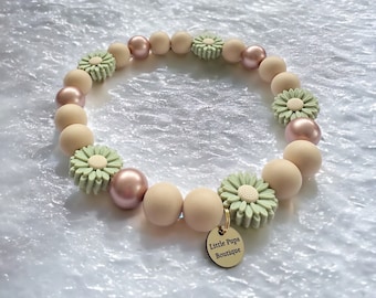 Daisy Flower Silicone Beaded Dog Necklace: Sage Green Designer Collar