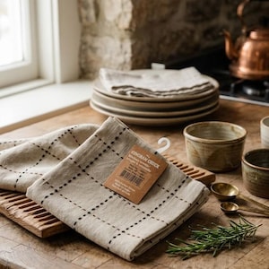 Classic Gingham Kitchen Towel Set of 4- Soft & Absorbent Cotton