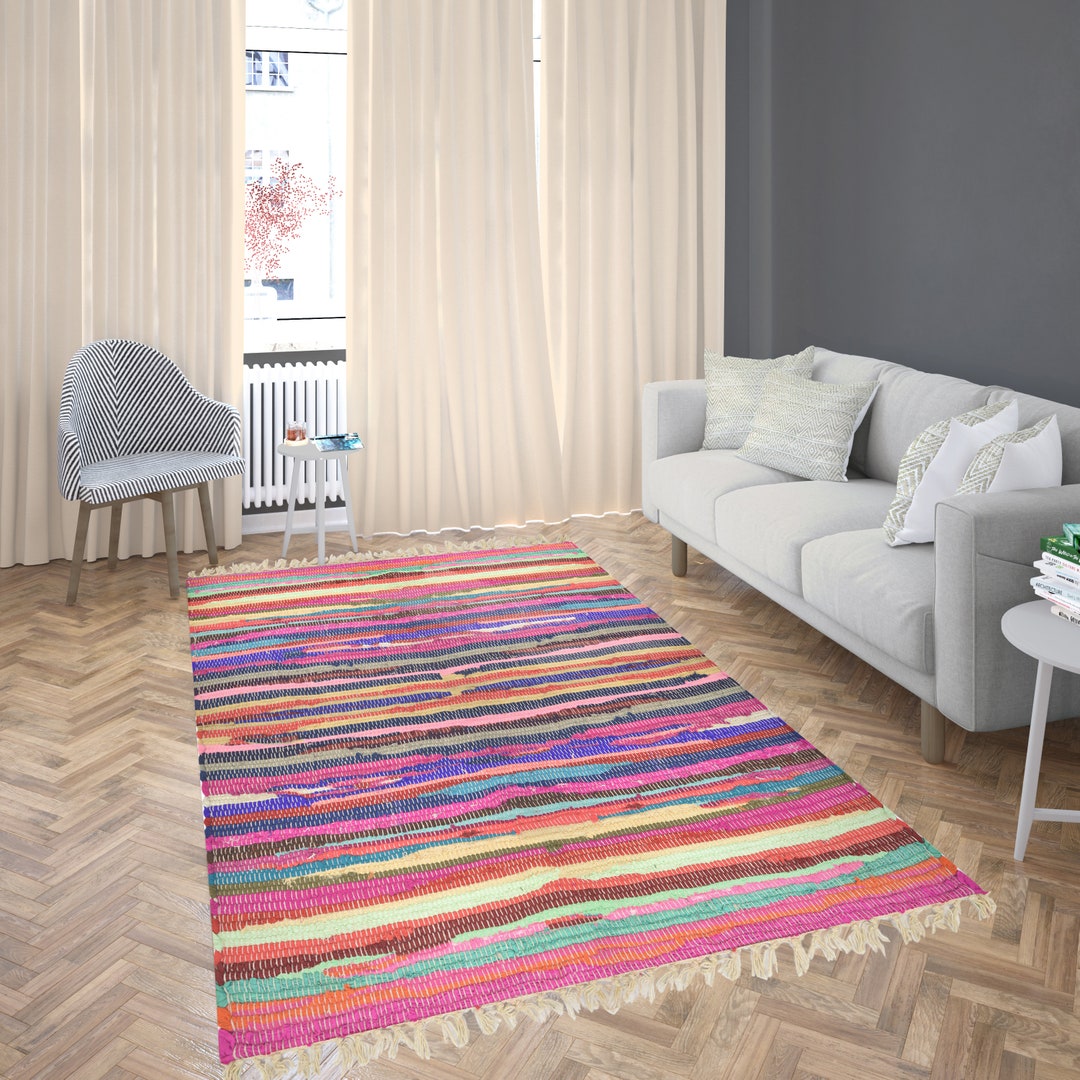 Handmade Chindi Rug: Colorful Boho Cotton Woven Rug - Etsy