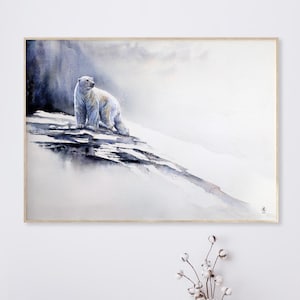 Polar Bear Watercolour Print, Arctic Wildlife Wall Art, Winter Animal Painting, Nature Decor for Home, Gift for Bear Lovers