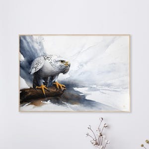 Gyrfalcon Watercolour print for living room – Bird of Prey Wildlife Art Print, Falcon Wall Art, Nature Home Decor Gift for Bird Lovers