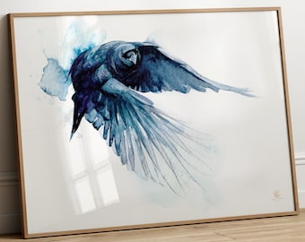 ワタリガラスの水彩画プリント｜鳥好きへのギフト｜Edswatercolours