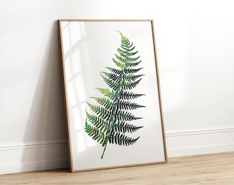Akwarelowy wydruk artystyczny z paprocią, wydruk z paprocią 2, botaniczna sztuka ścienna do salonu, sypialni lub biura, minimalistyczny wystrój domu inspirowany naturą