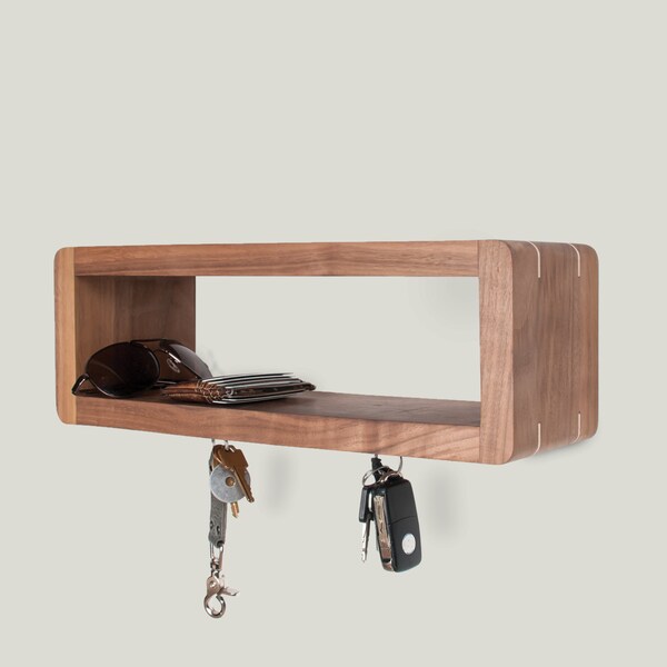 Entranceway Walnut Floating Shelf - with magnet key holders