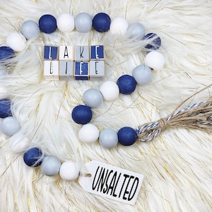 Lake Life Wooden Bead Garland & Optional letter blocks  / Summer Lake House Tiered Tray Decor