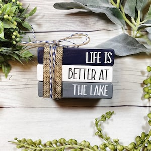 Lake House Mini Book Stack Decor, Lake Life Tier Tray Display