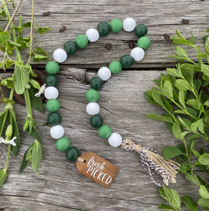 18 Wooden Beaded Garland and basil Letters / Garden Tier - Etsy