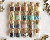 Set of 6-72 Small Crystal Vials, Crystal Chips, Glass Vials, Real Crystals, Apothecary, Witch, Spell, Pagan, Magic, Unique Gift