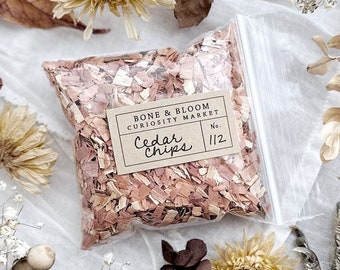 Dried Cedar Chips – No. 112, Dried Herbs, Dried Botanicals, Bulk Herbs, Natural History, Curiosity, Apothecary, Altar Decor
