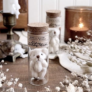 Tiny Teddy Bear in Glass Vial, Little Bear Doll, Vintage Doll, Victorian Decor, Curiosity, Oddity, Altar Decor, Unique Gift Idea