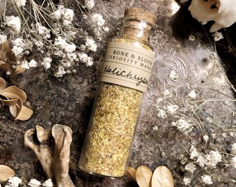 Dried Helichrysum Flowers Dust in Glass Vial, Dried Flowers, Natural History, Floral Decor, Curiosity, Apothecary, Altar Decor, Unique Gift