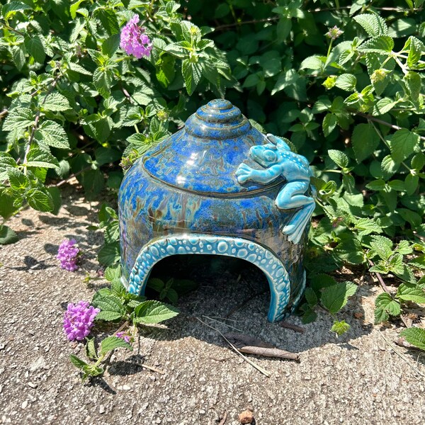 Toad House dark blue/brown with light blue frog and trim