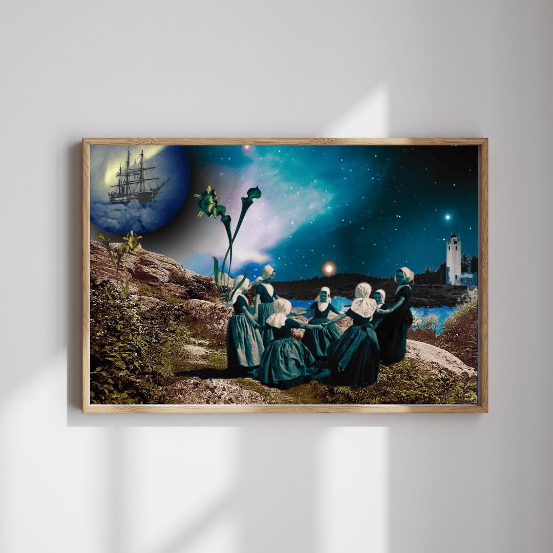 Surreal Ritual Surreal Ritual Collage Art Print Mythic Gathering Under Stars and ...