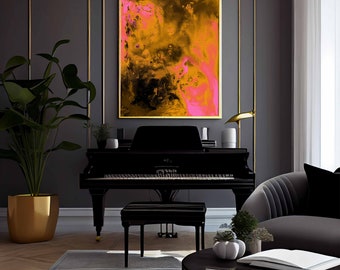 pink living room decor, pink gold wall print, fluid pink art canvas, print on canvas from original painting, abstract contemporary artwork