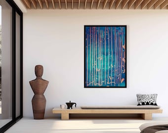 emerald green painting, painting on canvas, painting print, deep green wall art canvas abstract, dark shade stripe painting of a forest fire