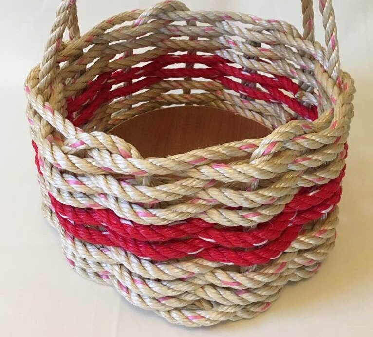 Small Hand Woven Rope Basket Natural/ Red with side handles Etsy