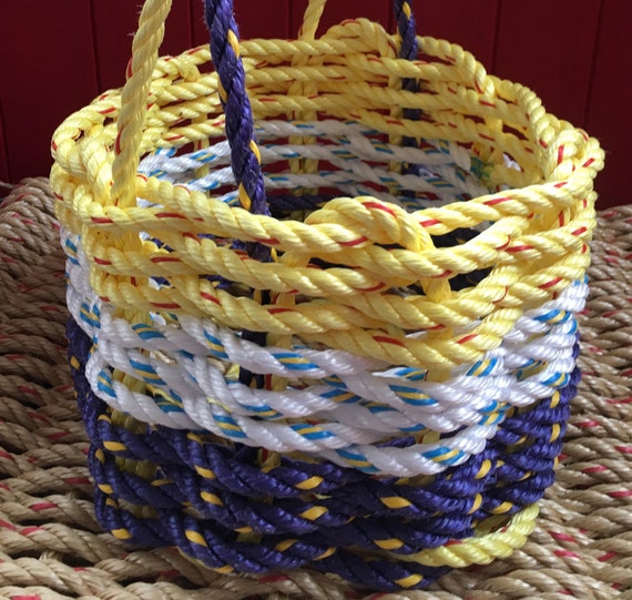 Small Hand Woven Rope Basket Purple/ White/ Yellow Etsy