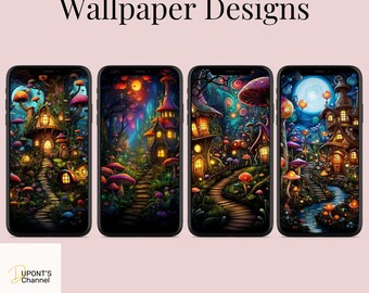 Fairy Garden Phone Wallpaper: Enchanted Mushroom House Backgrounds (Digital Download)