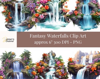 Fantasy Waterfall Clip Art: Tropical Landscape PNGs (Digital Download)
