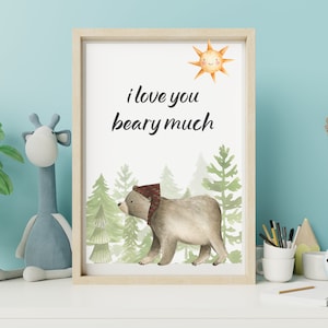 Bear Watercolor Wall art, Animal Watercolor painting, Kids room decor, Nursery Wall Art, Animal Room Decor, Bear Wall Art