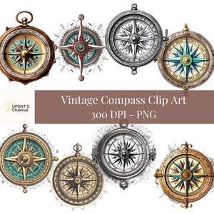 Vintage Explorer Compass Clip Art, Ship Navigation PNG Digital Download, Old Nautical or Hiking Printables for Crafts & Decor