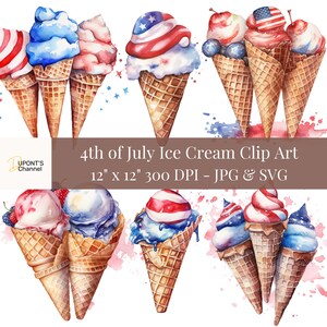 4th of July Ice Cream Cone Clip Art: Patriotic Vector (Digital Download)