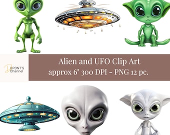Alien and UFO Clip Art Set: Sci-Fi PNG Downloads