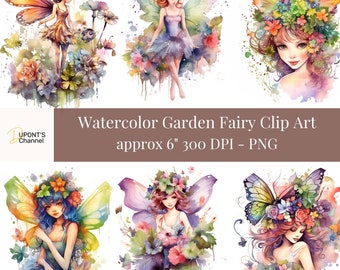 Aquarell Gartenfee Clip Art: Mystisch PNG Set (Digitaler Download)