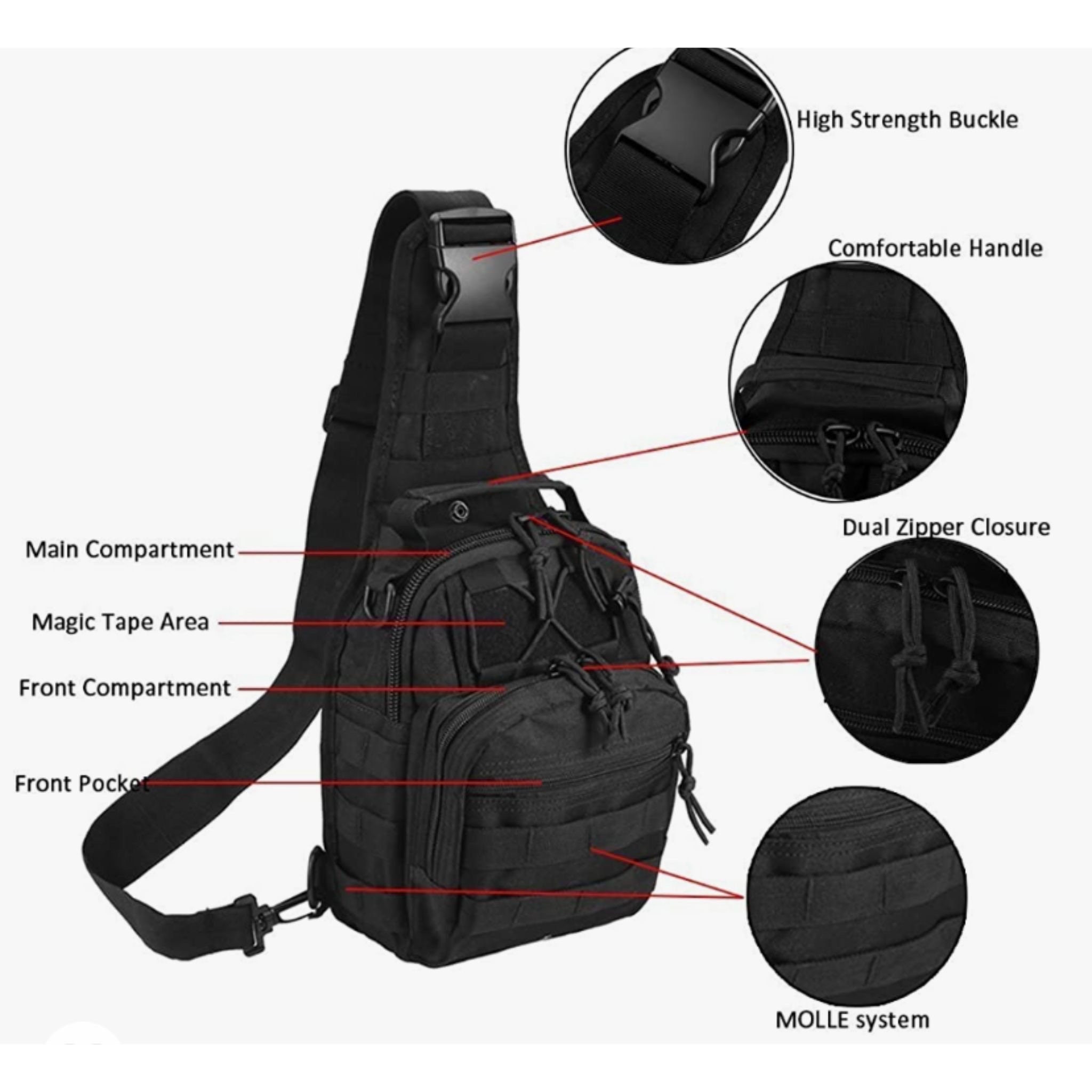 Black Sling Bag, Tactical Military Messenger Bag, Hiking Multi Pocket ...