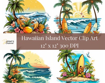 Hawaiian Island Clip Art: Tropical Beach Scene (Digital Download)