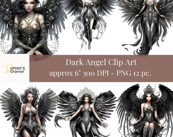 Dark Angel Clip Art Set: Gothic Christmas PNG Downloads