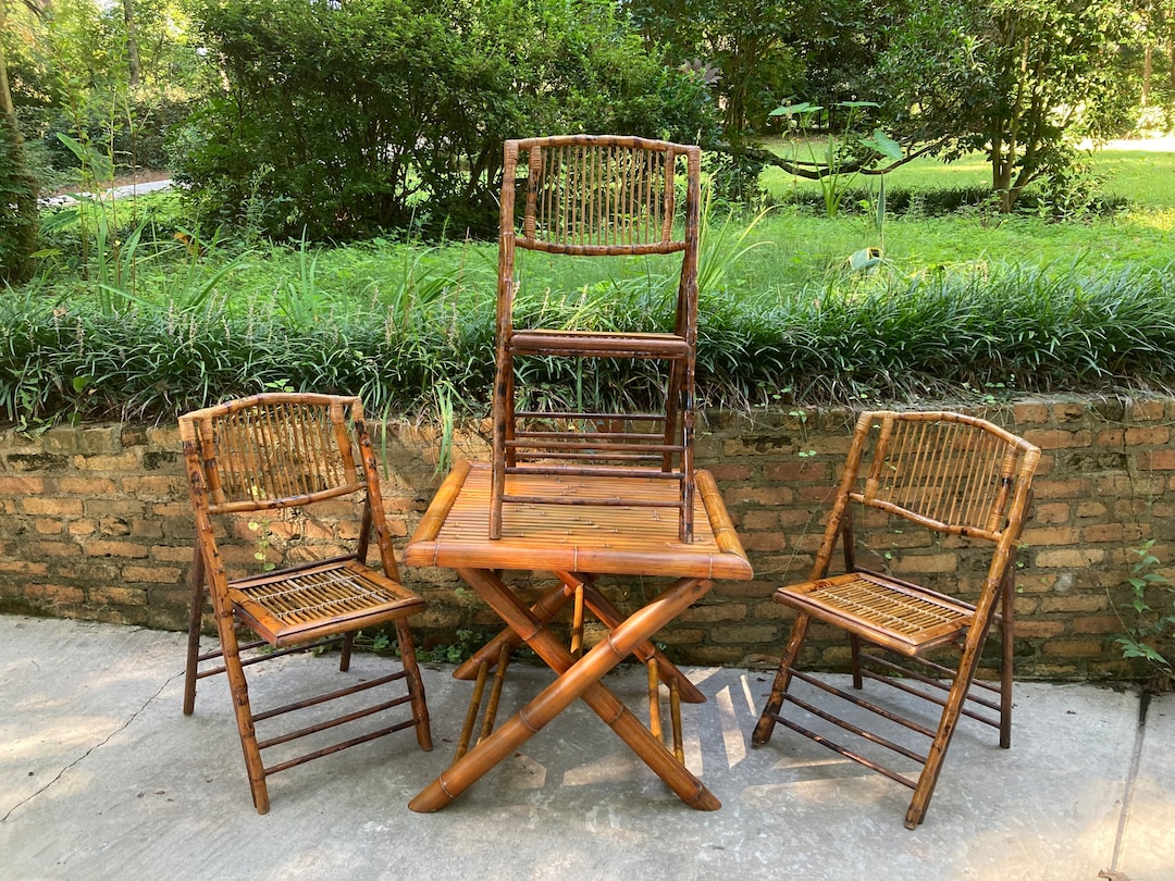 Bamboo Folding Table and Chair Patio Set Etsy