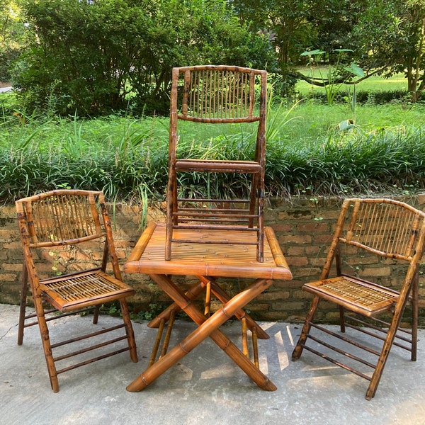 Bamboo Chair and Table Set Etsy