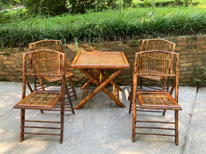 Bamboo Folding Table and Chair Patio Set Etsy