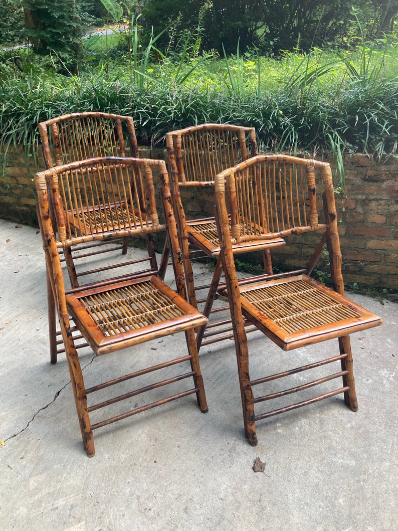 Bamboo Folding Table and Chair Patio Set Etsy