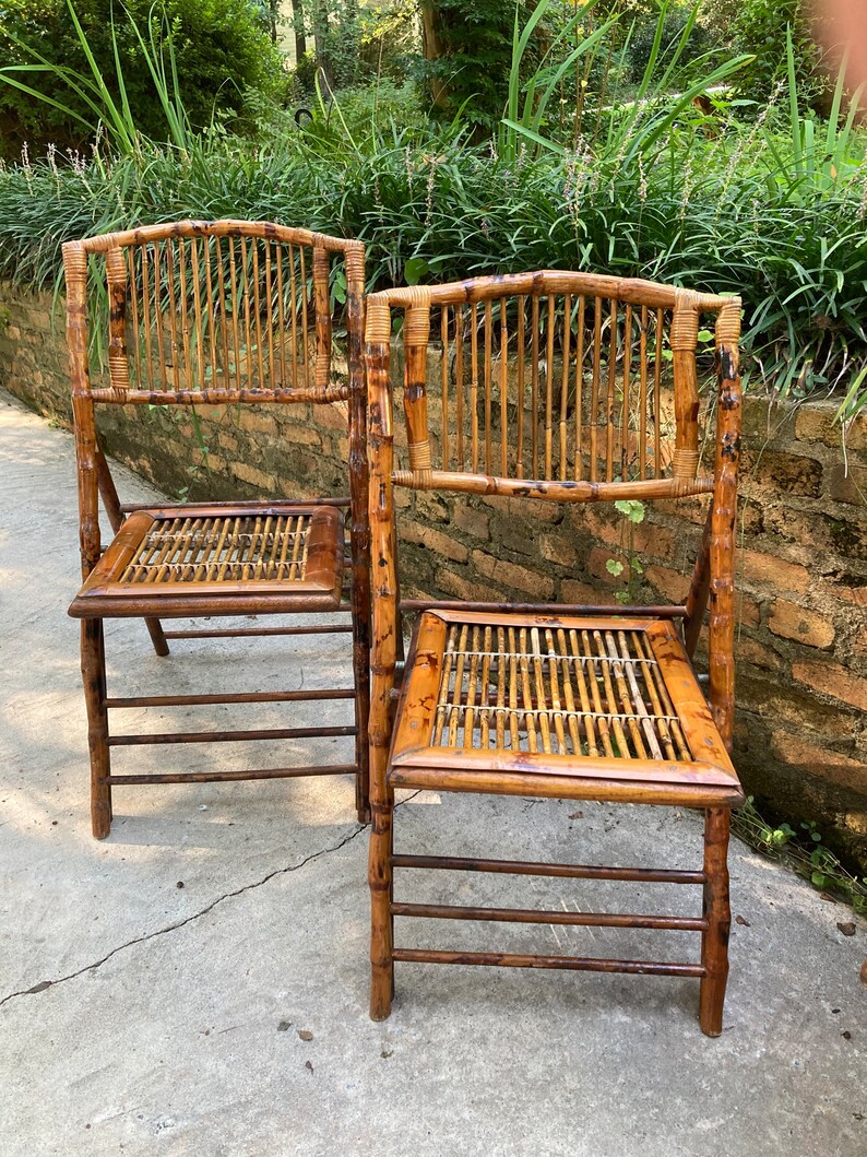 Bamboo Folding Table and Chair Patio Set Etsy