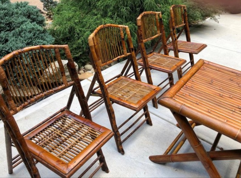 Bamboo Folding Table and Chair Patio Set Etsy