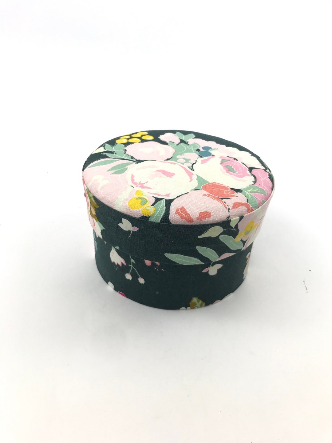 Round Decorative Box With Floral Fabric - Etsy